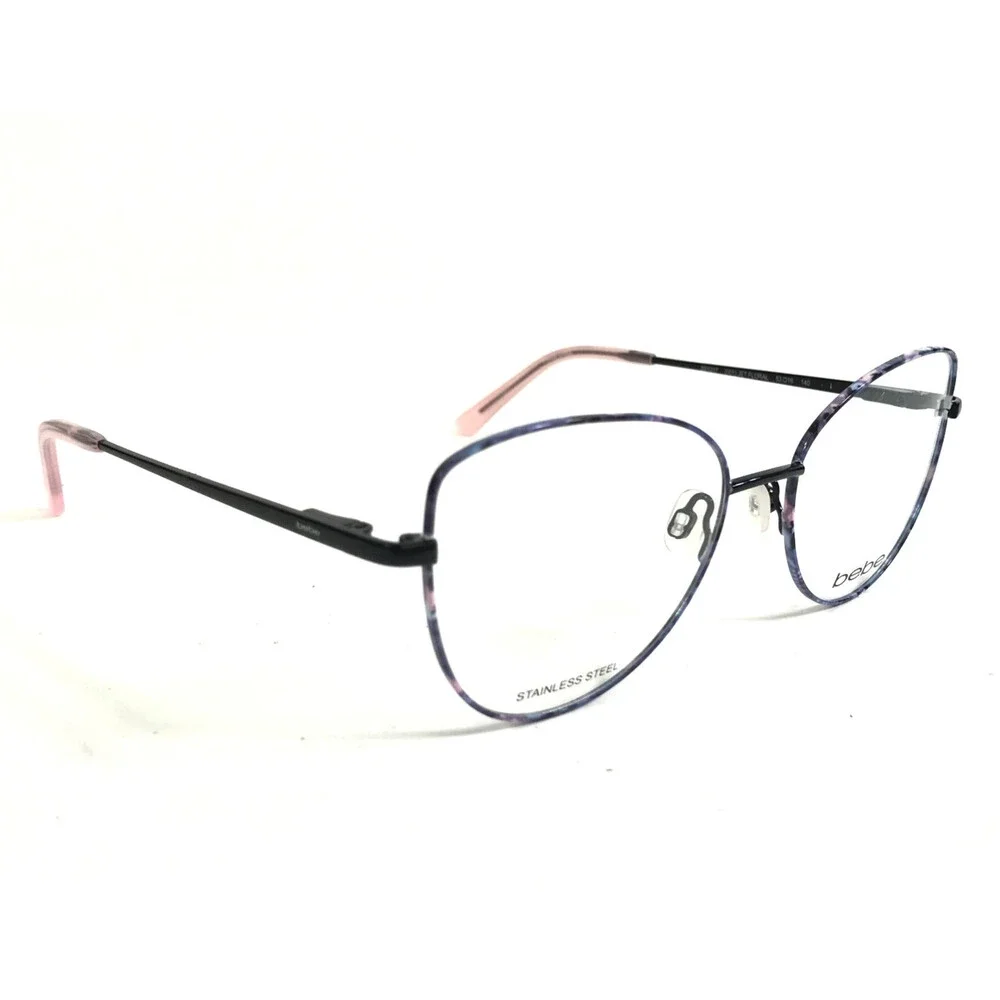 Bebe Eyeglasses Frames BB5207 001 JET FLORAL Black Blue Pink Cat Eye 53-16-140